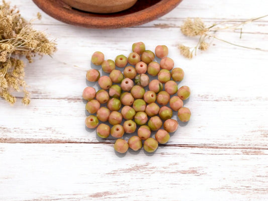 *50* 6mm Blended Mossy Pink Fire Polished Round Beads