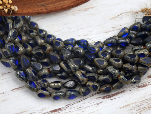 *25* 12x7mm Sapphire Picasso Table Cut Teardrop Beads
