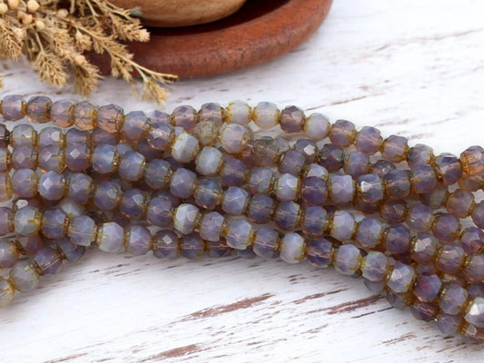 *25* 6mm Lilac Opaline Picasso Fire Polished Renaissance Cathedral Beads