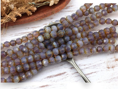 *25* 6mm Lilac Opaline Picasso Fire Polished Renaissance Cathedral Beads